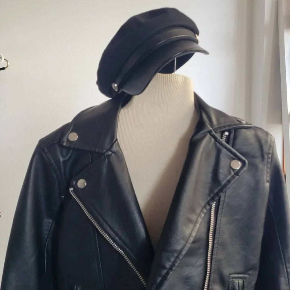 NWOT – Abercrombie & Fitch Black Faux Leather Moto Jacket (Size: M) - Picture 4 of 16